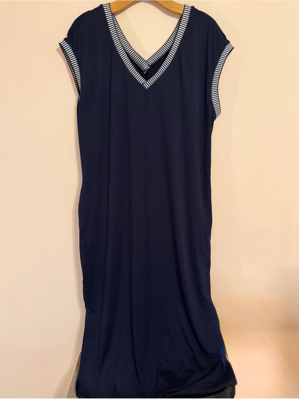 NWT Navy Stripe Trim Maxi Dress - Picture 2 of 6